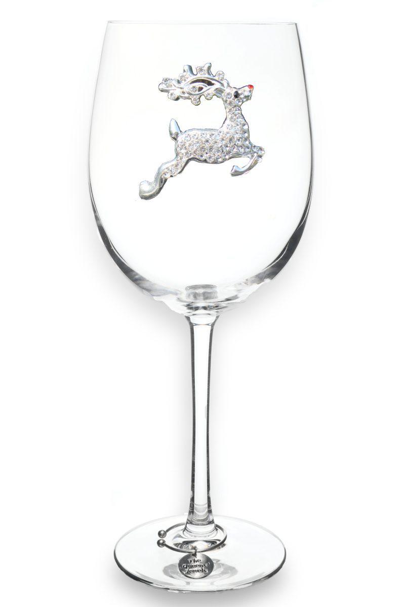 Reindeer Jeweled Stemmed Wine Glass