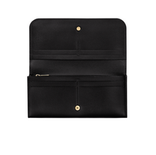 Load image into Gallery viewer, Longchamp Box-Trot Long Continental Wallet Black with gold accents  open showing interior 
