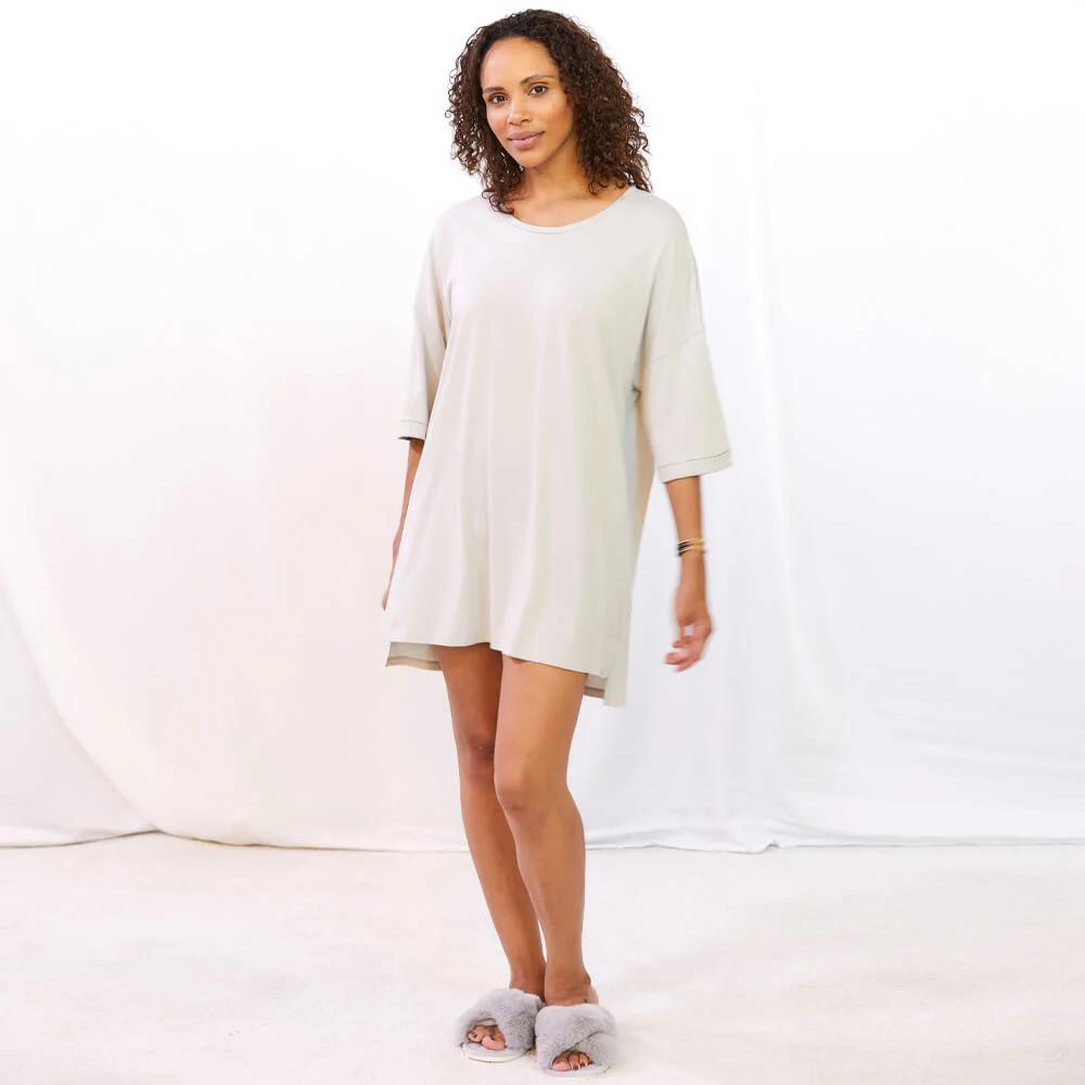 Bamboo & Organic Cotton Oversized Boyfriend Tee - Fog