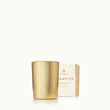 Load image into Gallery viewer, Thymes Frasier Fir Gilded Votive Candle, Gold - 2 oz
