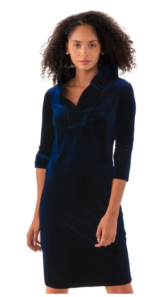 Gretchen Scott Designs Ruffneck Dress - Silky Velvet - Navy