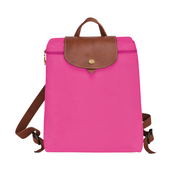 Longchamp Le Pliage Lid Original Medium Backpack in Candy pink with brown leather accents