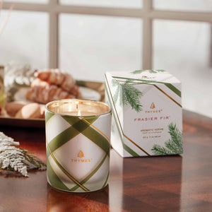 Thymes Frasier Fir Frosted Plaid Votive Candle, Plaid