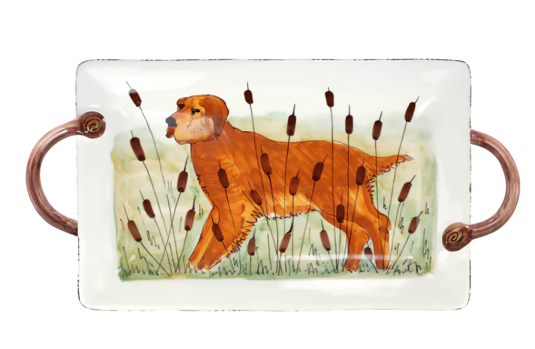 Vietri Wildlife Hunting Dog Handled Rectangular Platter