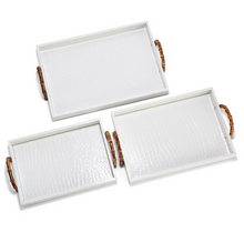 Load image into Gallery viewer, White Crocodile Decorative Rectangle Trays with Bamboo Handles
