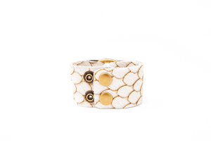 Scalloped In Cream And Taupe Leather Cuff - FINAL SALE
