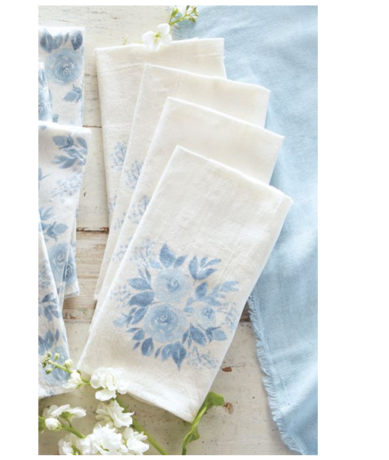 Bouquet Blue Print Cloth Napkin - Set of 4