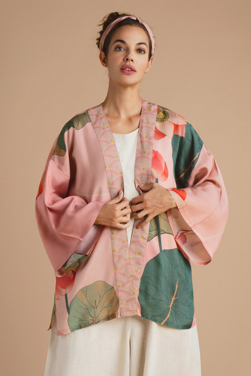 Crane at Sunrise Kimono Jacket - Petal