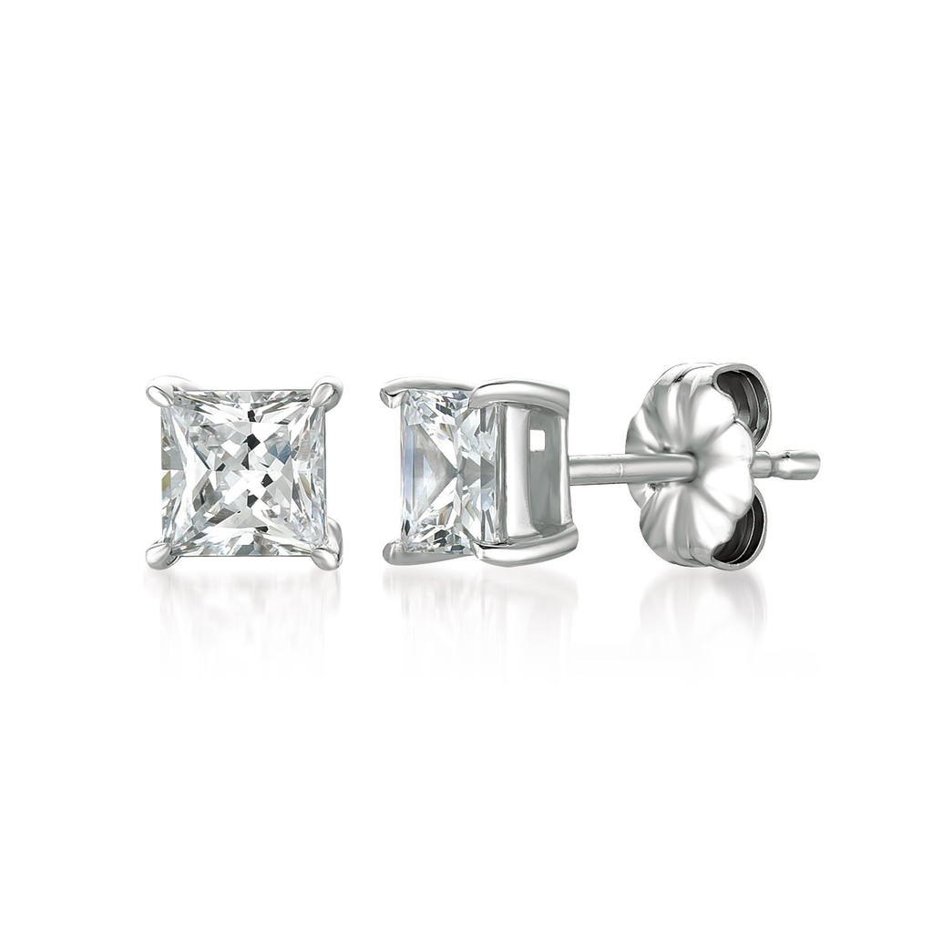 Crislu Solitaire Princess Stud Earrings Finished in Pure Platinum - 1.5 Cttw