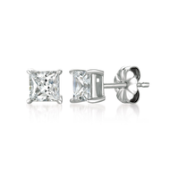 Crislu Solitaire Princess Stud Earrings Finished in Pure Platinum - 1.5 cttw